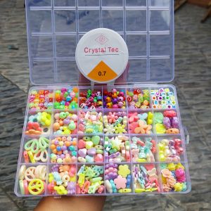 Mote Manik PasteL + Manik Huruf Abjad Smile Paket Box 24 Sekat Murah(Free Senar Elastis)COD