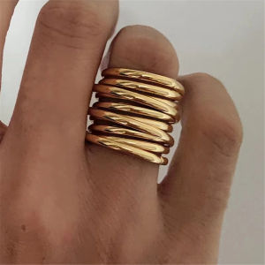 Creative Retro 18K Gold สแตนเลสสตีล Multi-Layer แหวนแฟชั่นผู้หญิง Punk เครื่องประดับของขวัญ