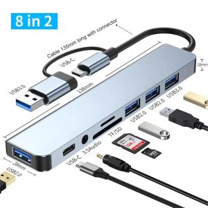 8 In 2 USB HUB With Splitter Card Reader USB C Port USB 3.0 / 2.0 SD/TF Splitter Card Reader Docking Station