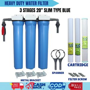 Water Filtration System Top Selling 3 Stages 20" Slim Type Refillable Deepwell Premium Set Up Complete Set With Gray UPVC Fittings with 1 Washable Filter and 1 Carbon Block 1 Refillable Water Softener Different Variation