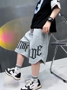 Cargo Pants Short for Kids Boy 7-16years Teens Boys Summer Short Pants Five Point Middle Cargo Pants Loose Pants Wide Leg Casual New 4 Pockets Casual Middle Plain Pants Fashion