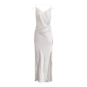Silver Long Dress with Chain Strap Italian Imported Fabric