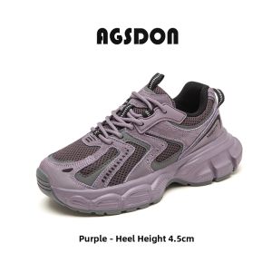 Agsdon l New Fall/Winter Gray Purple Thick Sole Hiking Shoes with Height Increase and Fleece Lining