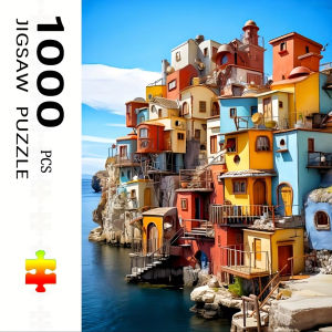 Jigsaw Puzzle 500 1000 1200 2000pcs Beautiful Cliffside Village With Colorful Houses And Ocean View For Adults Stress Relief