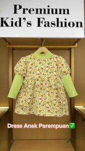 X BABY Dress Gaun Anak Perempuan Lengan Panjang Katun Bunga 2 in1 Elegan Style Usia 6 Bulan - 3 Tahun