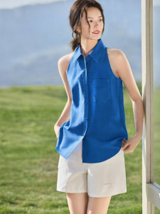 MOHANYIMEI | Light and Breathable Flax Linen Blend Sleeveless French Shoulder Shaping Summer New Style Shirt
