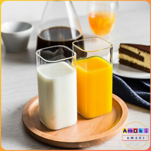 Amoki High Temperature Resistant Square Transparent Glass Tea Milk Cup 250ml/400ml