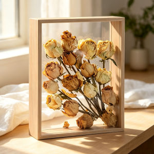 VCC | Clear Acrylic Double-Sided Shadow Box Frame 4cm Depth Wooden Display Case for DIY Flowers & Keepsakes Home Decor