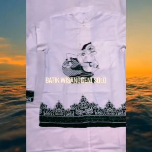 Baju muslim pria dewasa baju koko setelan sarung batik wisanggeni solo motif wayang semar putih