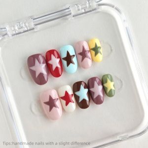 10pcs Handmade Multi-color Star Press on Nails Short oval Wearable Reusable Trendy False Nails 2026
