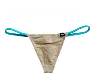 ต่ํา เอว Ice ผ้าไหม ชุดชั้นในชาย ยืดได้ รัดรูป Fit T-Panties โปร่งแสง Sensual Color Block Home ชุดชั้นในสบาย