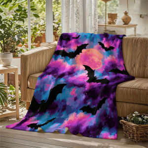 Bats Pink Moon Halloween Flannel Blanket Perfect for Sofa Office Bed Travel Sleep Read Relax Camping Four Season Use