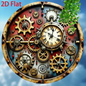 CIFbuy | Steampunk Metal Wall Art Clockwork Gear Sign Vintage Rustic Red Blue Decor for Home Kitchen Bar