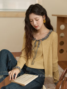 Áo Len Dệt Kim Kẻ Caro Màu Tương Phản Cho Nữ Áo Khoác Cardigan Cổ Tròn Tay Dài Thường Ngày Mùa Thu Đông Áo Khoác Ngoài Thường Ngày