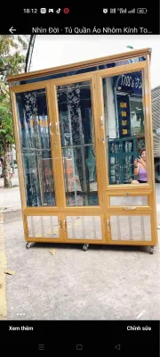Tủ quần áo nhôm kính sale giá rẻ màu gold