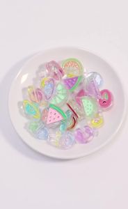 10pcs Drip Oil Acrylic Beads Cartoon Candy Rainbow Watermelon Loose Beads For Jewelry Making DIY Bracelet Hair Rope Accessories
