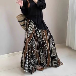 Slimming High Waist A-Line Skirt Summer Fashion Textured Lazy Feel Long Skirt Womens Pear Shape Body Super Slimming Maxi Skirt