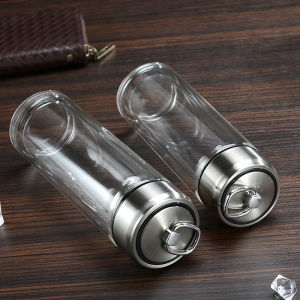 Portable Glass Tea Cup with Pull Ring Double Layered for Men And Women Business Gifts Student Water Cups Creative round Shape