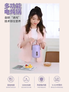 1000ml portable mini electric slow cooker with timer and keep-warm function for rapid steaming and cooking. Periuk masak perlahan elektrik 電燉杯