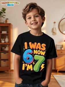 Hasbro | Viral I Was 6 Now Im 7 Digital Pattern Childrens T-shirt Black Printed Birthday Fashion Casual T-shirt Clothes Family Matching