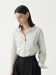Shallow Streams Classic Striped Long Sleeve Womens Shirt Versatile Luxury Feel Commute Interview Top Spring Season