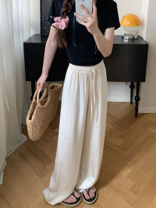 High Waist Wide Leg Pants Womens Sporty Vintage Print Loose Fit Casual Trousers White Draping New Chinese Style