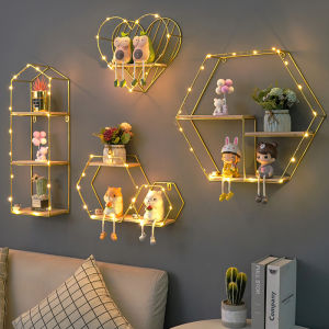 Bedroom Wall Mounted Storage Rack Decorative Iron Combination Shelf No Drilling Required Iron Material Organization Solution