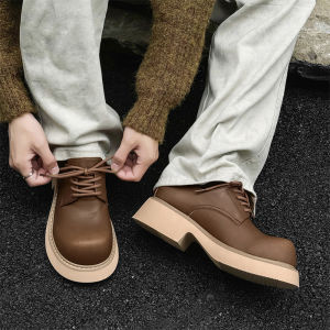 2025 New Autumn Large Head Derby Shoes Mens Womens High Sensation Lift Head Thick Bottom Heightening Leather Shoes British Style Work Shoes