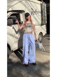 พร้อมส่ง🔥 กางเกงขายาว กางเกงลายทาง ผู้หญิงกางเกงลำลอง ทรงหลวม เอวยืดเยอะ สาวอวบใส่ได้ มีจำหน่ายในขนาด S-XXL