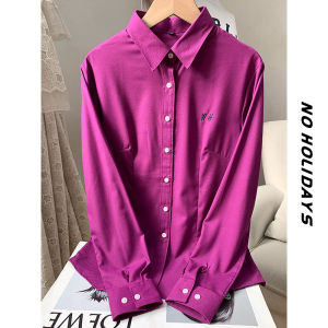 Natural Bamboo Fiber Long Sleeve Shirt Womens Spring Summer Commute Elegant Purple Slim Fit Comfortable Smooth Shirt