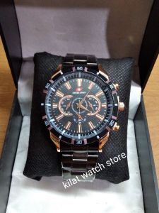 Jam Tangan Pria Strap Rantai Stainless Hitam Rose gold