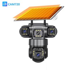 V380 Pro Solar 3‑Lens CCTV Camera 3‑Screen Simultaneous View PTZ 355°×90° WiFi/4G V380 Pro IP67 Waterproof Outdoor Security Camera AI Human Tracking Two‑Way Audio