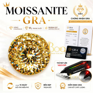 (Size 5.4 ly - 20 ly) - Kim Cương Moissanite Màu Vàng Champagne Giác Cắt Hoa Cúc Độ Sạch: FL (Trong suốt) Kèm Kiểm Định GRA