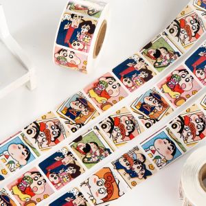 Bandai | 500PCS Cute Crayon Shin-chan Sticker Roll Fun Cartoon Decorative Stickers DIY Notebook Stationery