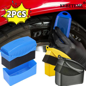 KEBETEME 2pcs Car Tire Sponge Brush Wheel Waxing Polishing Sponge With Cover Wash Cleaning Brush Tire Contour Dressing Applicator Pads Detail Accessories