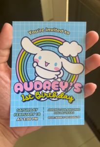 Cinnamoroll Birthday Invitation Card - Sanrio - Girl Birthday Invite - 5R - 4R - 3R