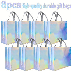 1/8/16 Pack Holographic Pearl Gift Bags Large Reusable Glossy Tote with Handles 12.6x4.7x11 Inch for Christmas Birthday Party