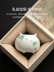 Hand-Painted Green Bamboo Incense Burner Indoor High-End Ceramic Tea Set Accessories Creative Display Item Incense Holder Base