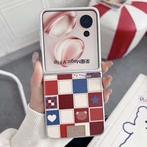 Honor MagicVFlip Red Cartoon Bear Foldable Screen Phone Case Womens Full Cover with Handheld Lanyard Anti-Fall Protection Cover
