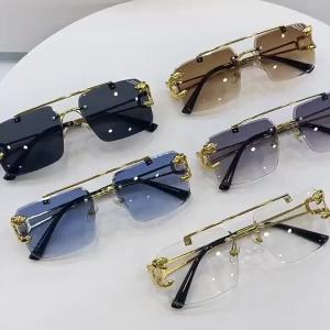 Retro Double Beam Sunglasses For Men Fashion Leopard Frameless Trimmed Sunglasses For Women Fashion
