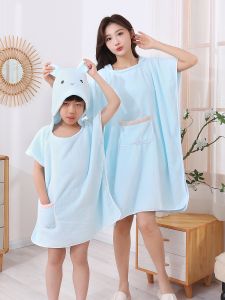 Large Size Soft Loose Pure Cotton Bath Towel Robe for Women Absorbent Wearable Home Clothes with Hat Bath Gown Pyjamas