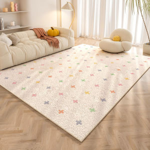 Modern Minimalist Creamy Patterned Waterproof Carpet for Bedroom And Living Room Plant Floral Design Rectangle Shape Home Decor