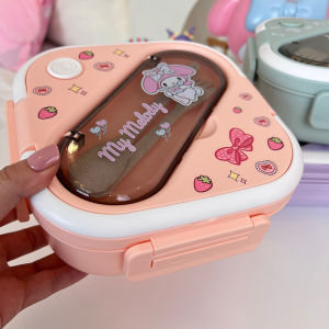 Cute Cartoon Plastic Lunch Box Microwaveable Three Grid Japanese and Korean Lunch Box Student Office Worker Crisper Bento Box Cute
