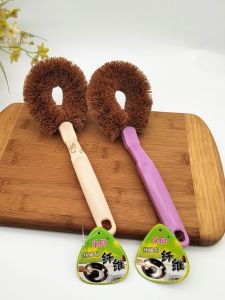 Natural Coconut Fiber Brush Kitchen Non-Stick Pot Scrubber Dishwashing Tool Plastic Handle Cleaning Gadget for Home Use
