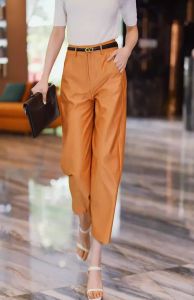 Slim Straight Leg High Waist Nine-Piece Womens Summer Thin Suit Pants Casual Harlan Jeans Small Stature Pocket Detail