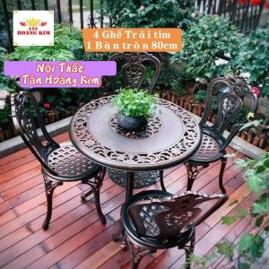bàn ghế nhôm đúc sân vườn bộ 4 ghế trái tim 1 bàn tròn 80cm