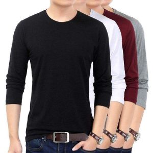 Spring Autumn Modal Ice Silk Long Sleeve T-Shirt Mens Slim Fit round Neck Base Shirt Thin Style Polyester Fiber Pure Color