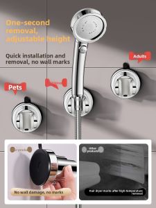 MONLEYTA | Adjustable suction cup shower head holder German style movable no drilling fixed shower spray children friendly ABS plated