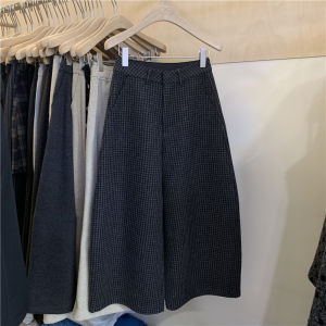 Quần Ống Đứng Kẻ Caro Cạp Cao Rộng Rãi Cho Nữ Quần Ống Rộng Thoải Mái Mùa Thu Đông Quần Dài Đến Mắt Cá Chân