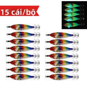 Bộ 15 Mồi Câu Mực Phát Sáng 8cm/5.7g Mồi Câu Tôm Kèm Móc Câu Phụ Kiện Câu Biển Mồi Giả Bạch Tuộc Dành Cho Biển Sông Và Hồ